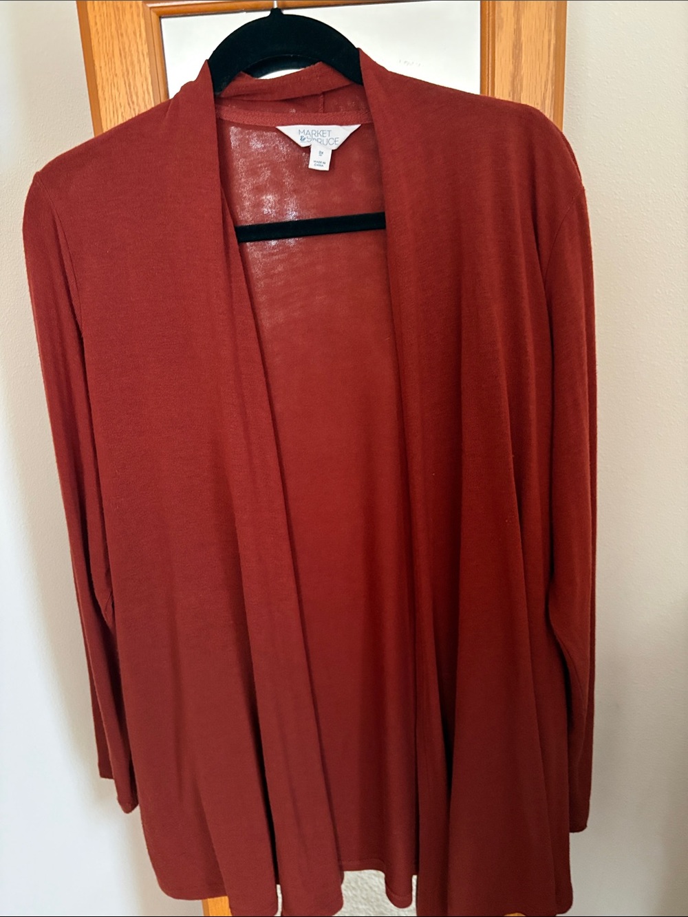 Market & Spruce Draped Open Front Cardigan - Rust Brown